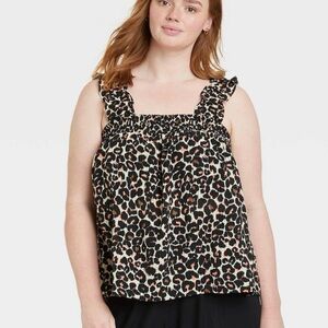 Who What Wear Black and White Smocked Ruffle Tank Top